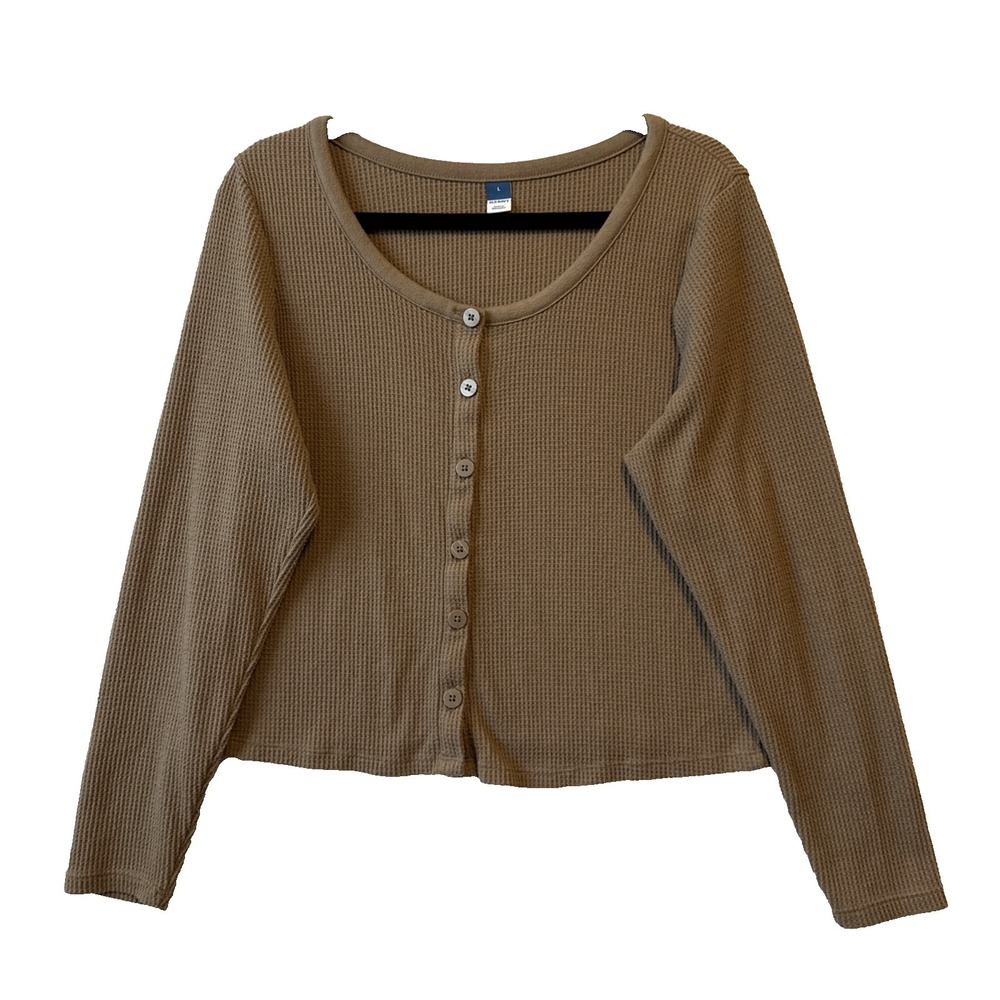 Old Navy Cozy Waffle Knit Long Sleeve Crop Top Women's L Sedimentary Brown Boho
